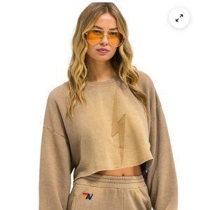 Tan Aviator Nation Cropped Sweatshirt EUC